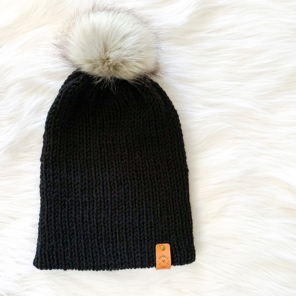 Baby Black Knitted Toque, Beanie, Pompom hat, mommy and me, Boys hat, Girls Hat - Picture 4 of 8